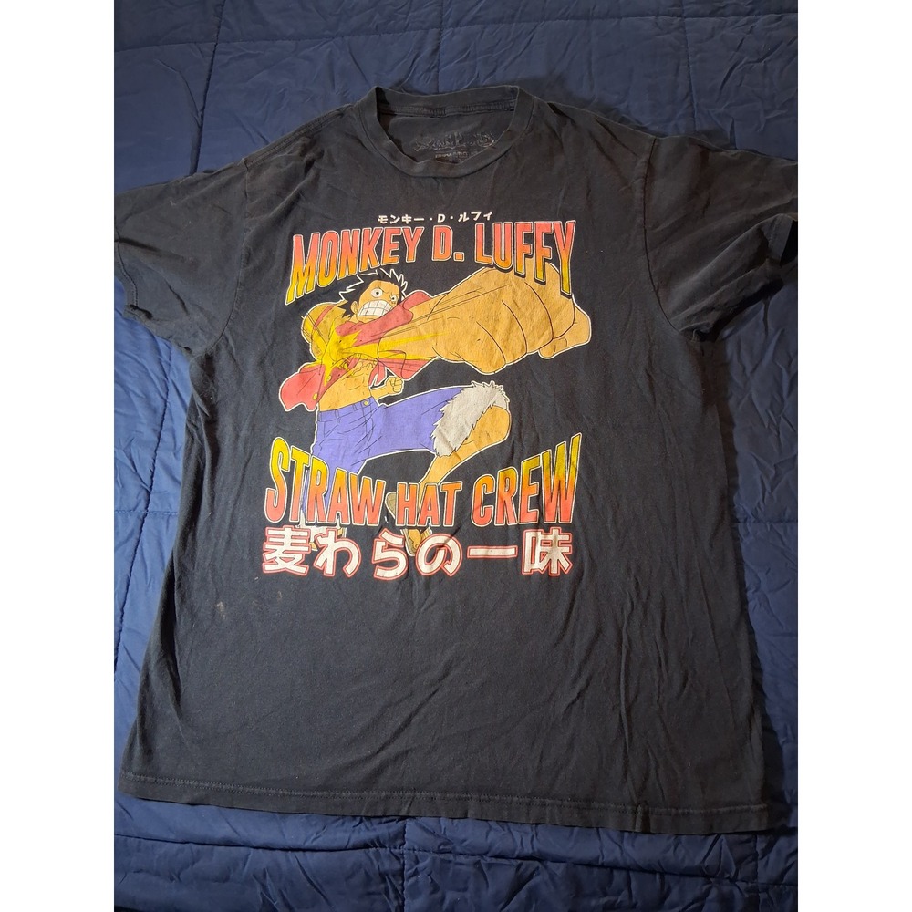 One Piece Monkey D Luffy Straw Hat Crew Black Graphic T-Shirt Mens XL Ripple Jct